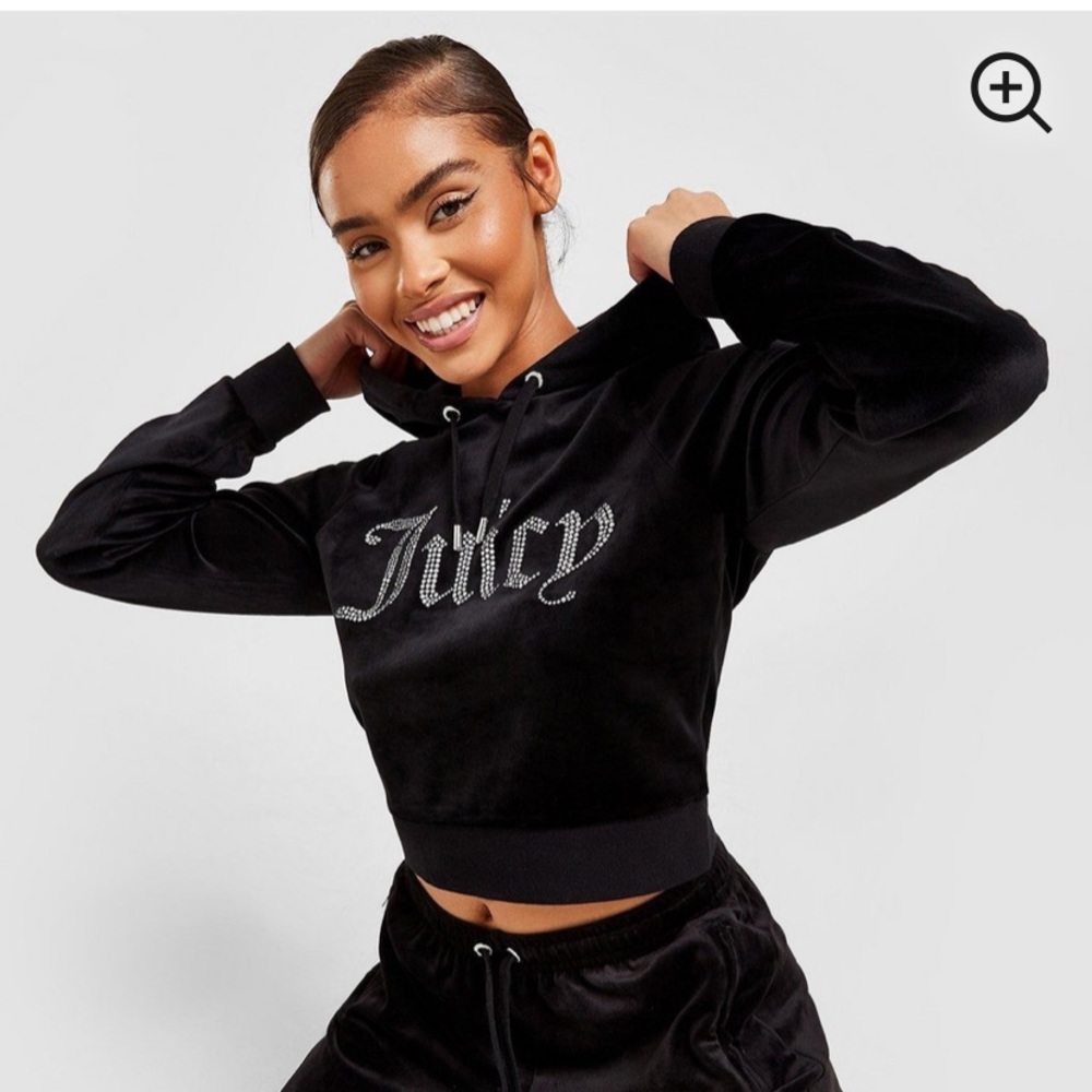 Juicy Diamanté logo velour cropped hoodie